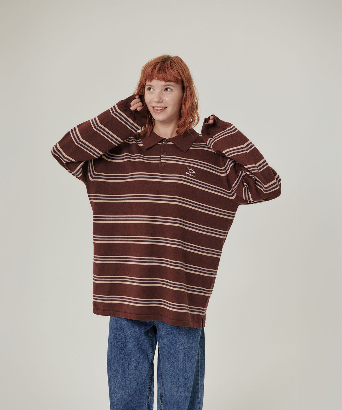 플랫웨이브 인 서울(FLATWAVE IN SEOUL) Oshen Stripe Pique Knit Brown