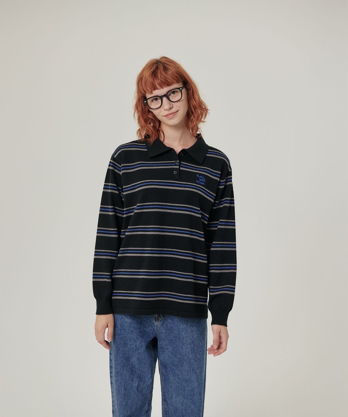 플랫웨이브 인 서울(FLATWAVE IN SEOUL) Oshen Stripe Pique Knit Black