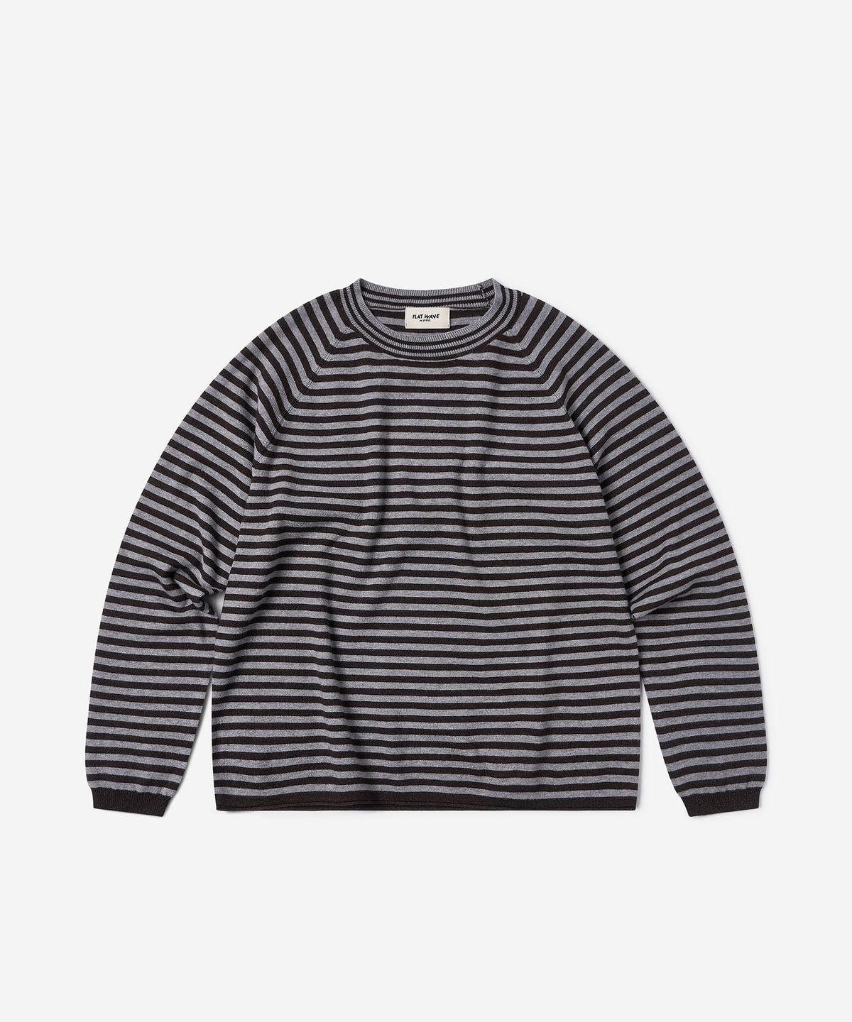 플랫웨이브 인 서울(FLATWAVE IN SEOUL) Weyve Stripe Loose Fit Round Knit Grey/Charcoal