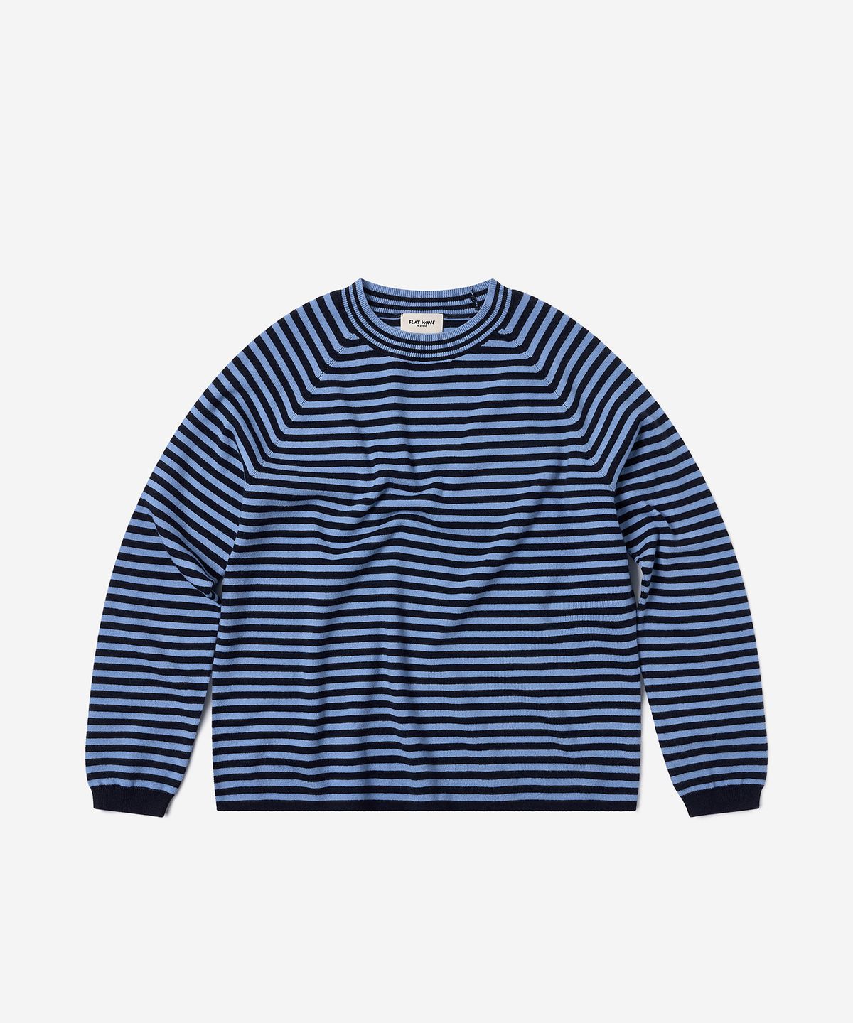 플랫웨이브 인 서울(FLATWAVE IN SEOUL) Weyve Stripe Loose Fit Round Knit Navy/Skyblue