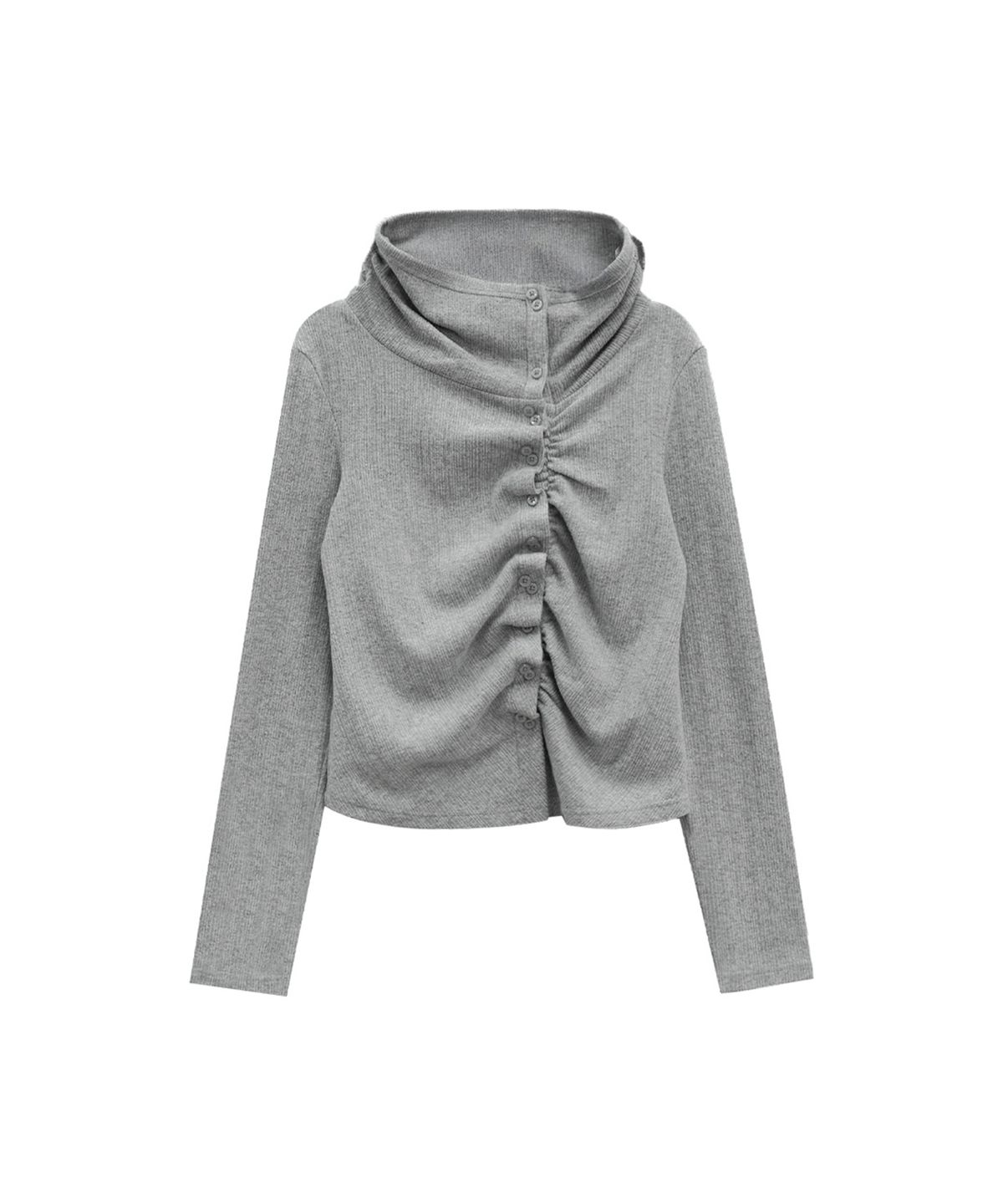 지도트(JIDOT) 2-WAY SHIRRED HIGH NECK CARDIGAN GRAY