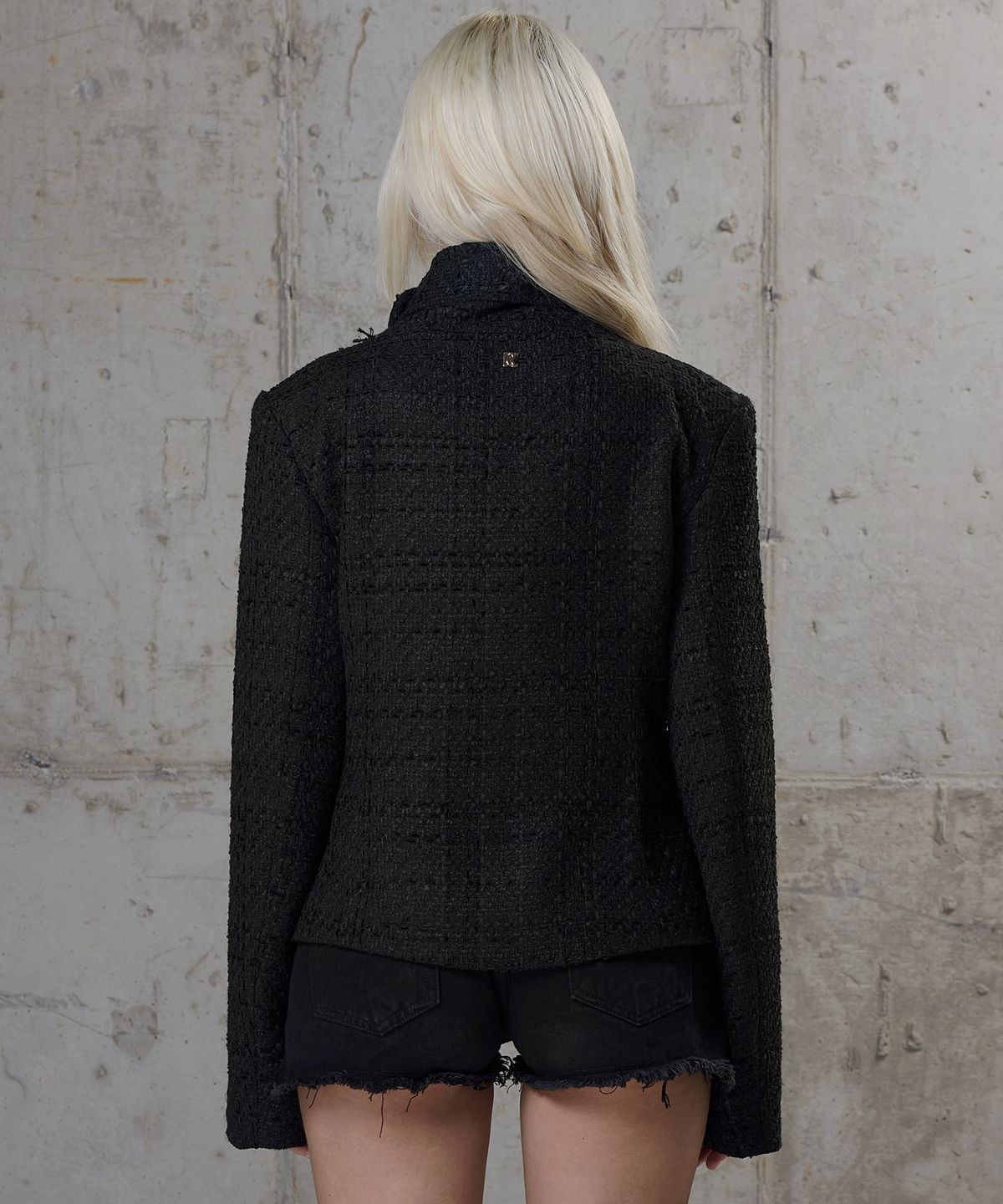 락케이크(ROCKCAKE) Raw Edge Half Coat - Black