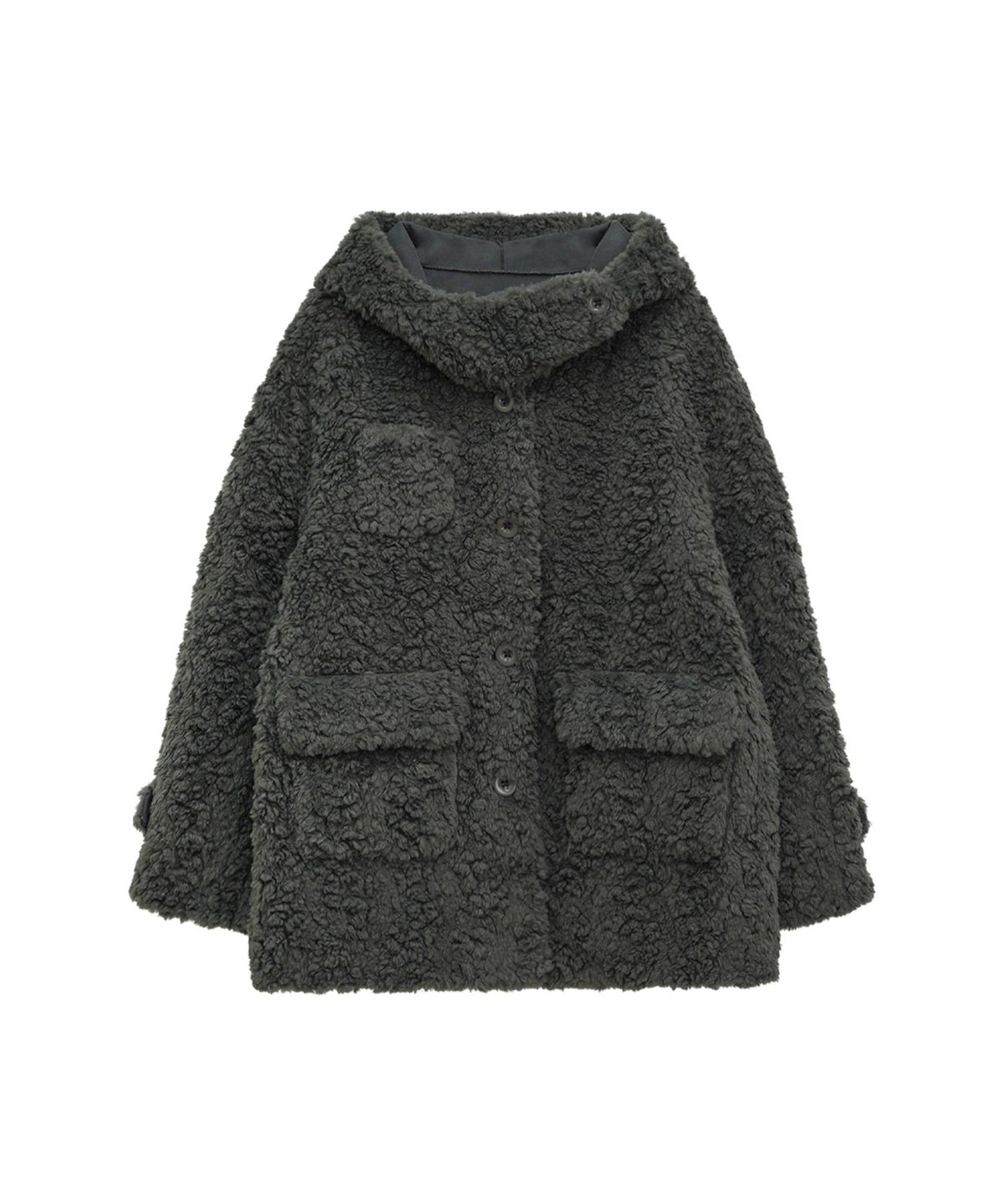 지도트(JIDOT) BOUCLÉ FUR HIGH NECK HOODED COAT GRAY