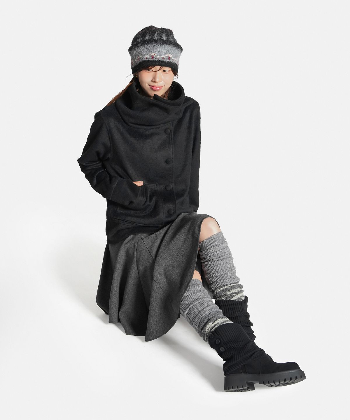 지도트(JIDOT) 2-WAY HIGH NECK SNAP HOOD JACKET BLACK
