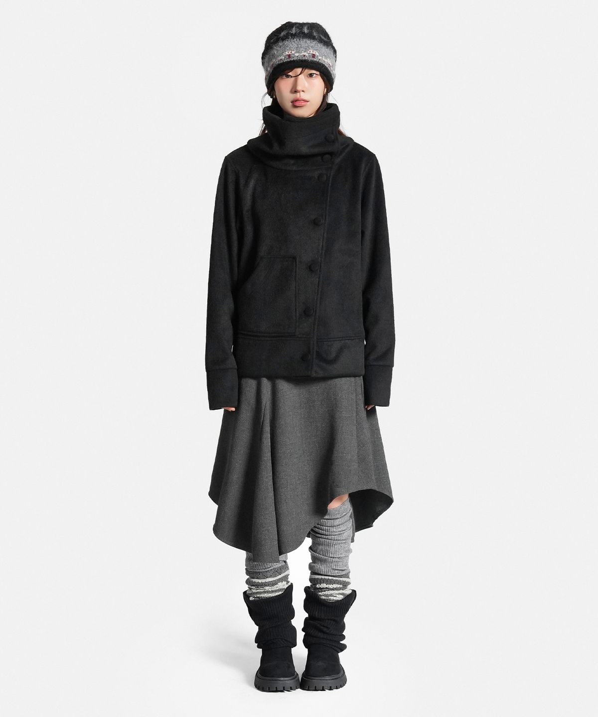 지도트(JIDOT) 2-WAY HIGH NECK SNAP HOOD JACKET BLACK