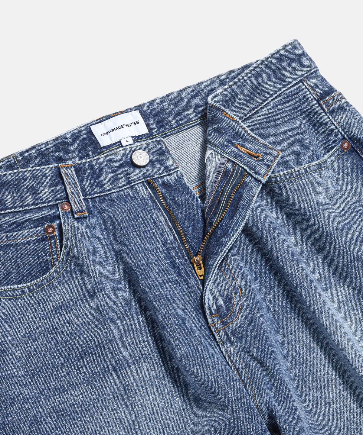 에스피오나지(ESPIONAGE) Selvedge Center Press Denim Pants Faded Indigo