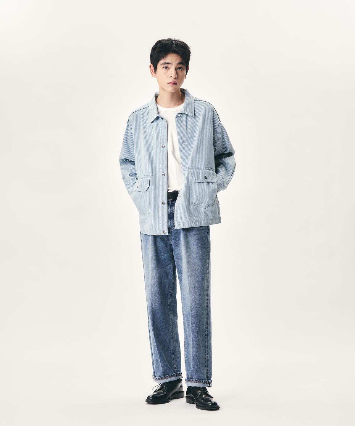 에스피오나지(ESPIONAGE) Selvedge Center Press Denim Pants Faded Indigo