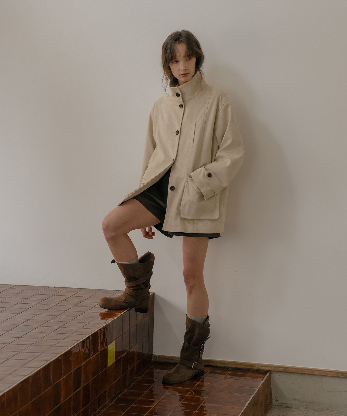 틸아이다이(TILL I DIE) Suede utility half jacket [TIFA06JK01]_Light beige