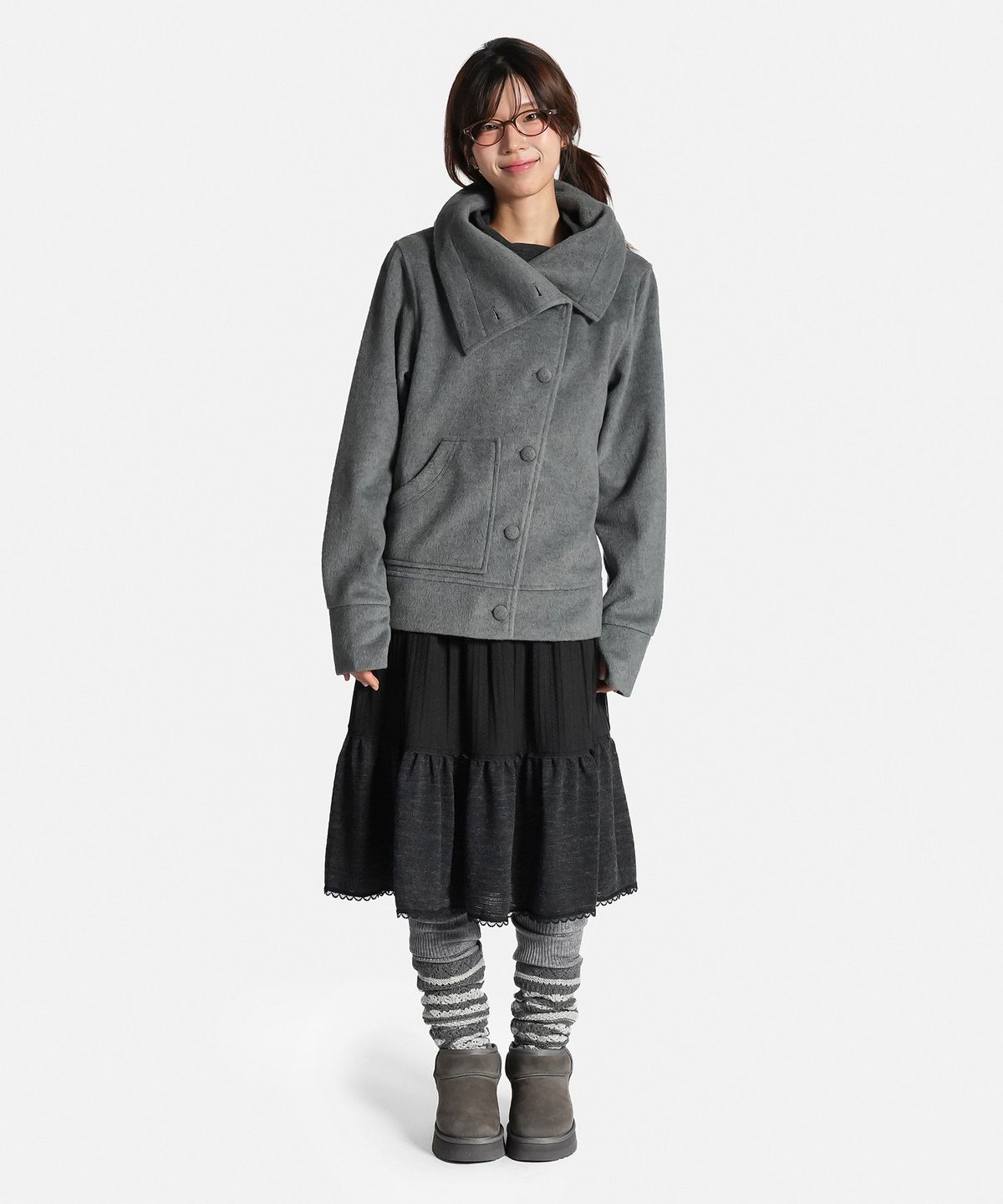 지도트(JIDOT) 2-WAY HIGH NECK SNAP HOOD JACKET GRAY