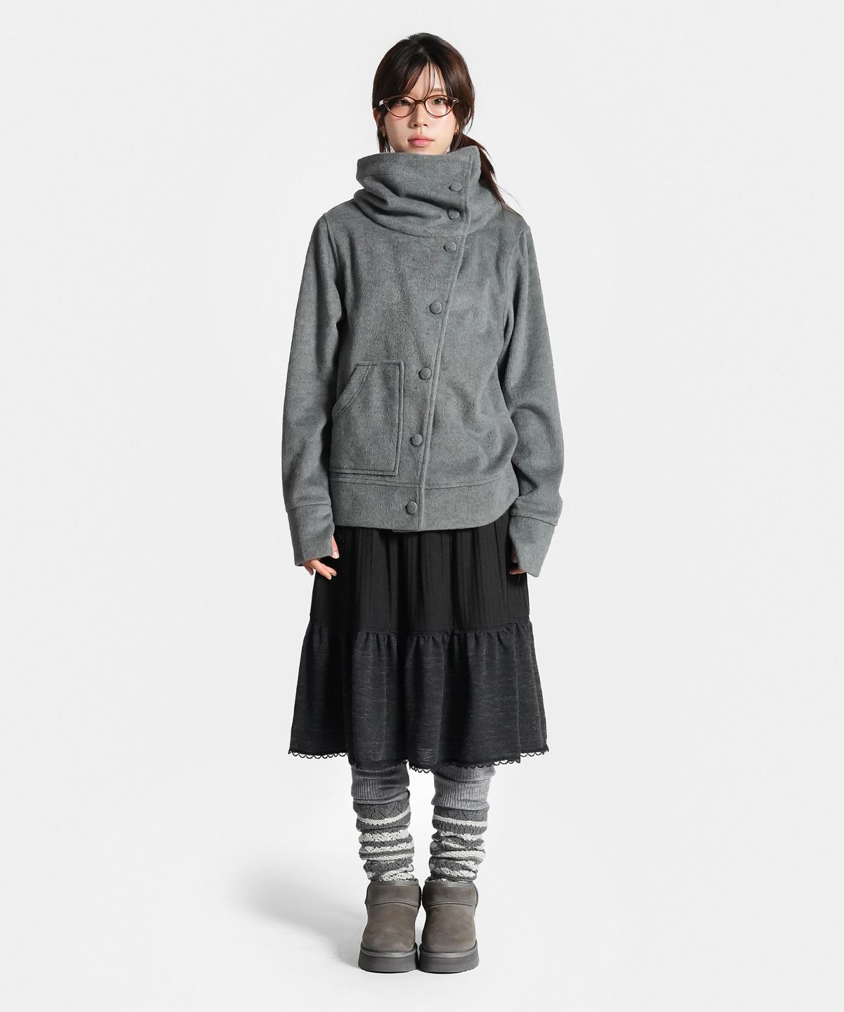 지도트(JIDOT) 2-WAY HIGH NECK SNAP HOOD JACKET GRAY
