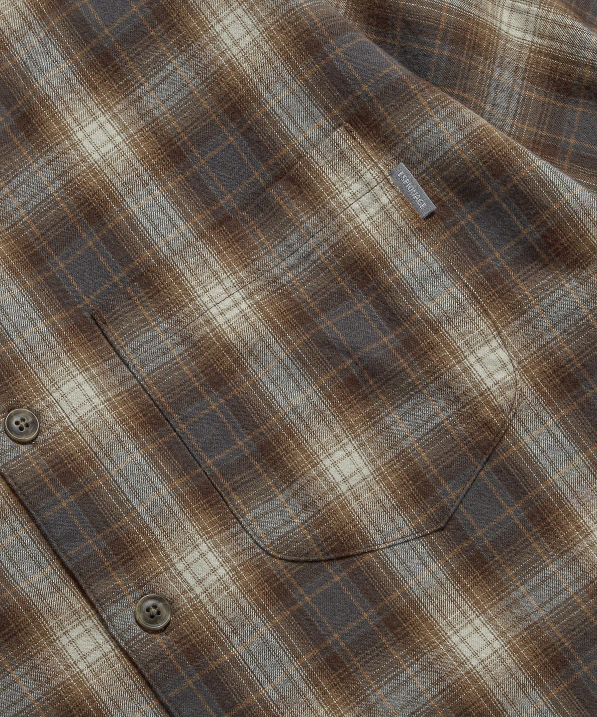 에스피오나지(ESPIONAGE) Cropped Big Pocket Check Shirt Brown