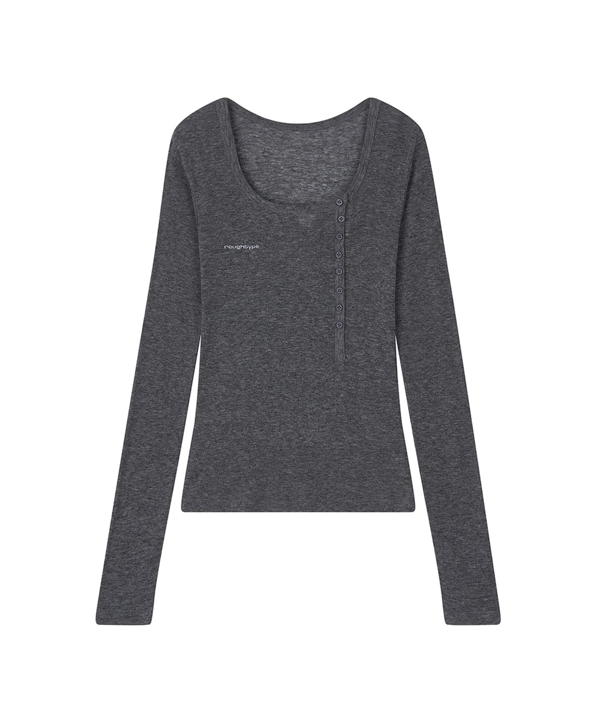 로타입(ROUGHTYPE) Unbalanced Henley Neck Sheer Long Sleeve - Gray