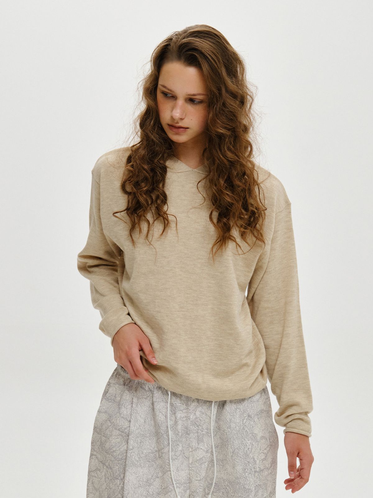 플리즈프로젝트(PLZPROJECT) LOOSE HOOD KNIT, BEIGE