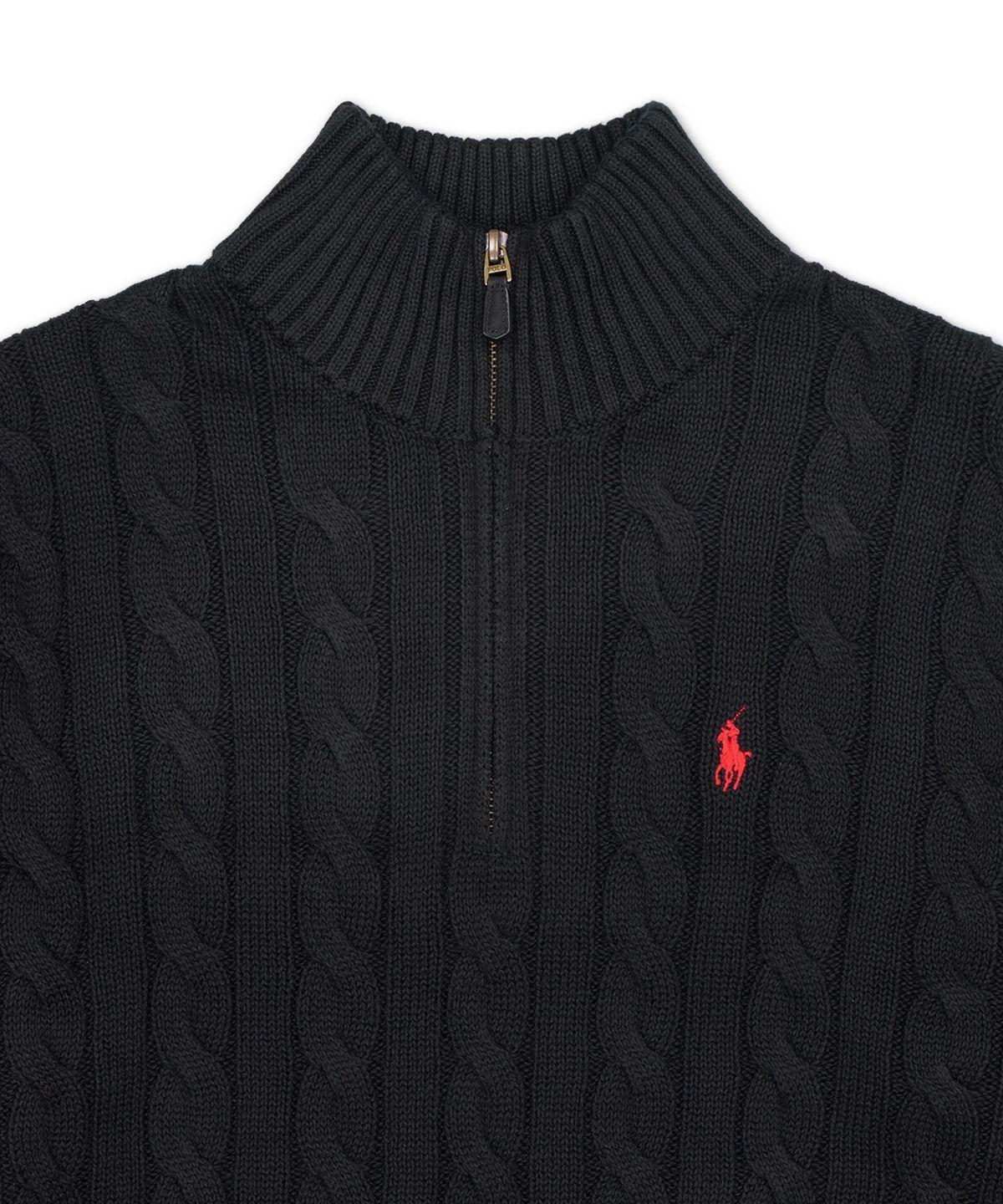 폴로 랄프 로렌(POLO RALPH LAUREN) 케이블 니트 코튼 쿼터 지퍼 스웨터-블랙