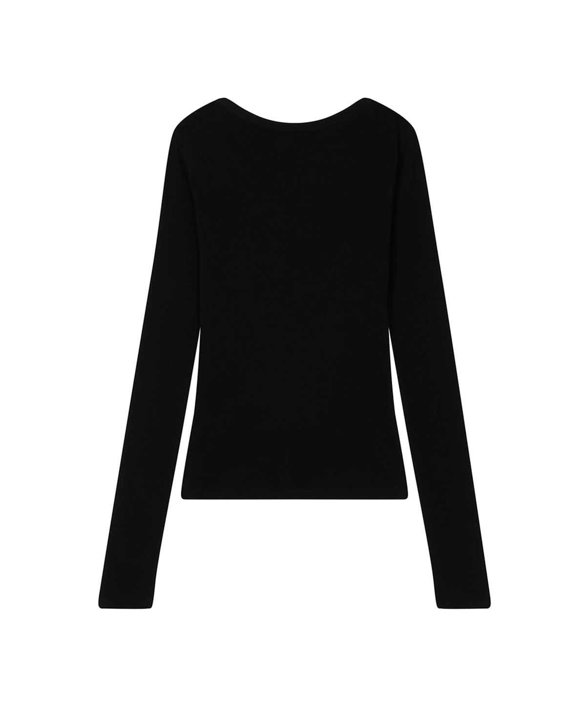 로타입(ROUGHTYPE) Unbalanced Henley Neck Sheer Long Sleeve - Black
