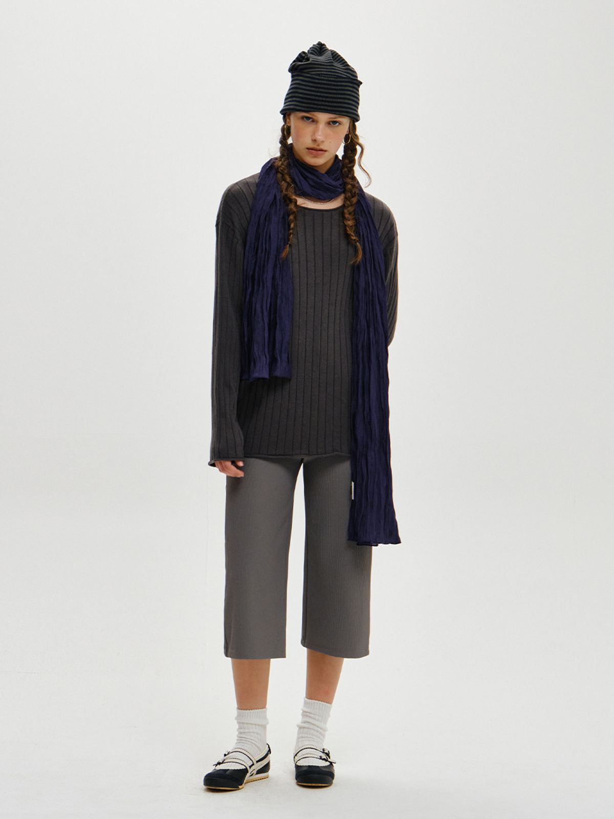 플리즈프로젝트(PLZPROJECT) WRINKLE LONG SCARF, NAVY