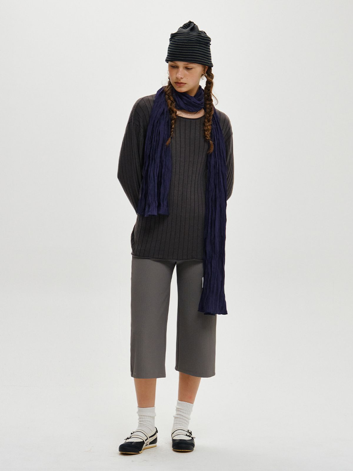 플리즈프로젝트(PLZPROJECT) WRINKLE LONG SCARF, NAVY