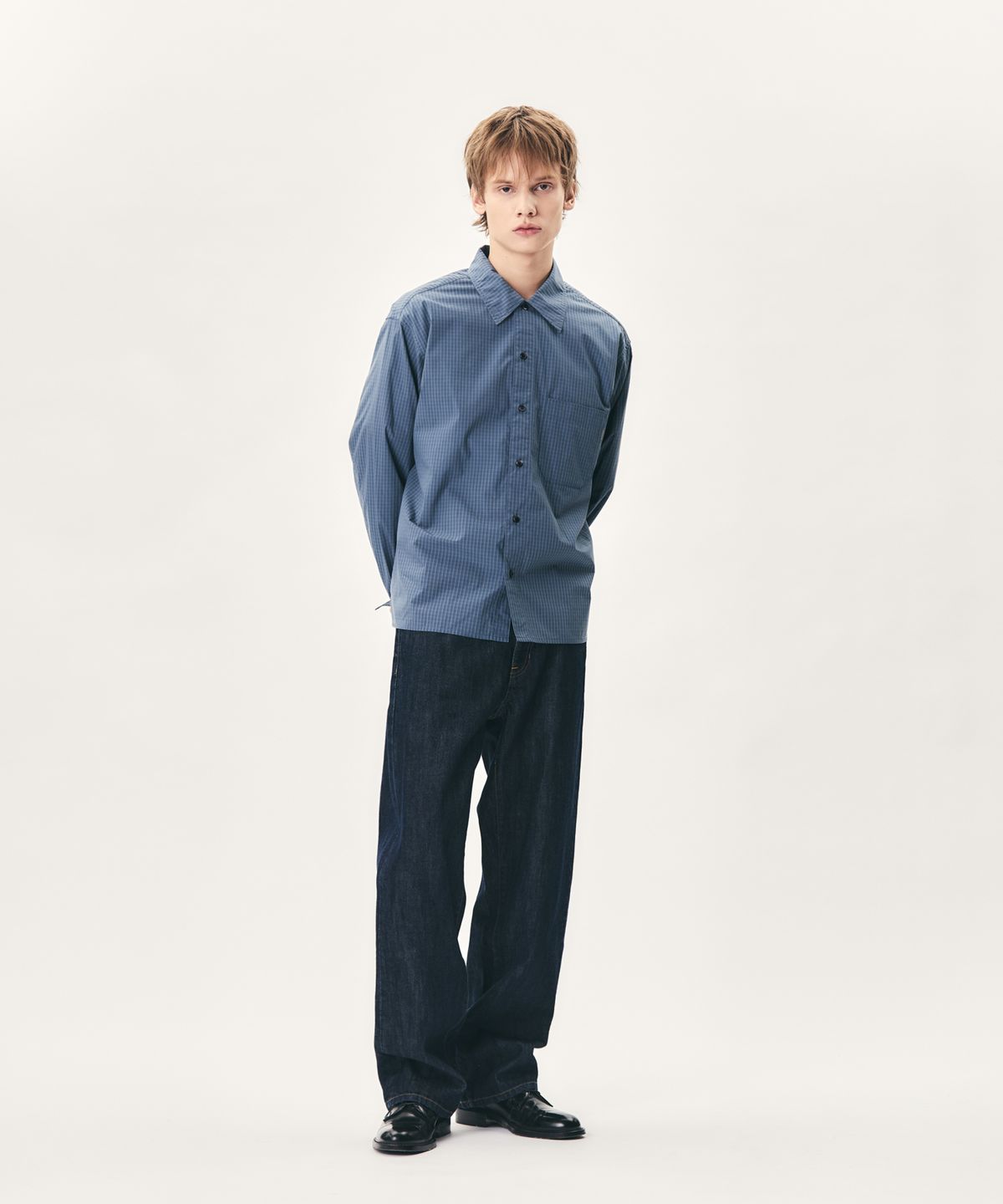 에스피오나지(ESPIONAGE) Multi Check Cropped Shirt Blue