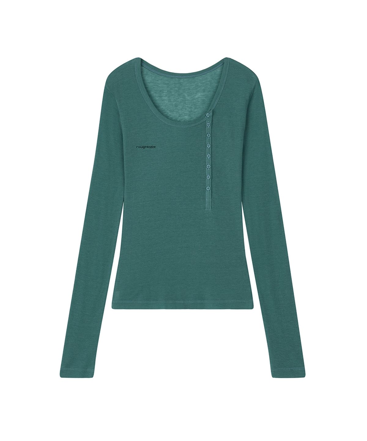 로타입(ROUGHTYPE) Unbalanced Henley Neck Sheer Long Sleeve - Blue green