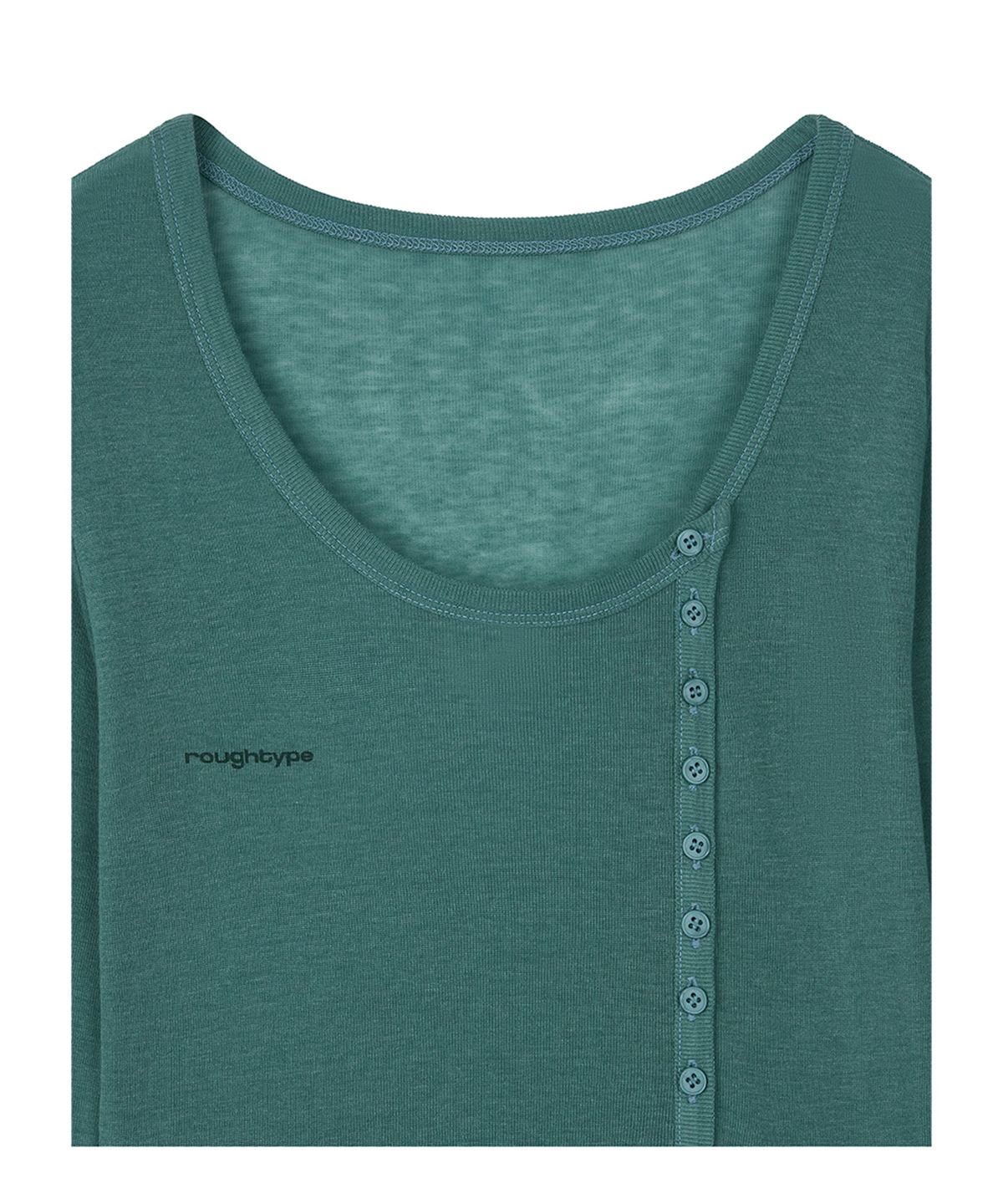 로타입(ROUGHTYPE) Unbalanced Henley Neck Sheer Long Sleeve - Blue green