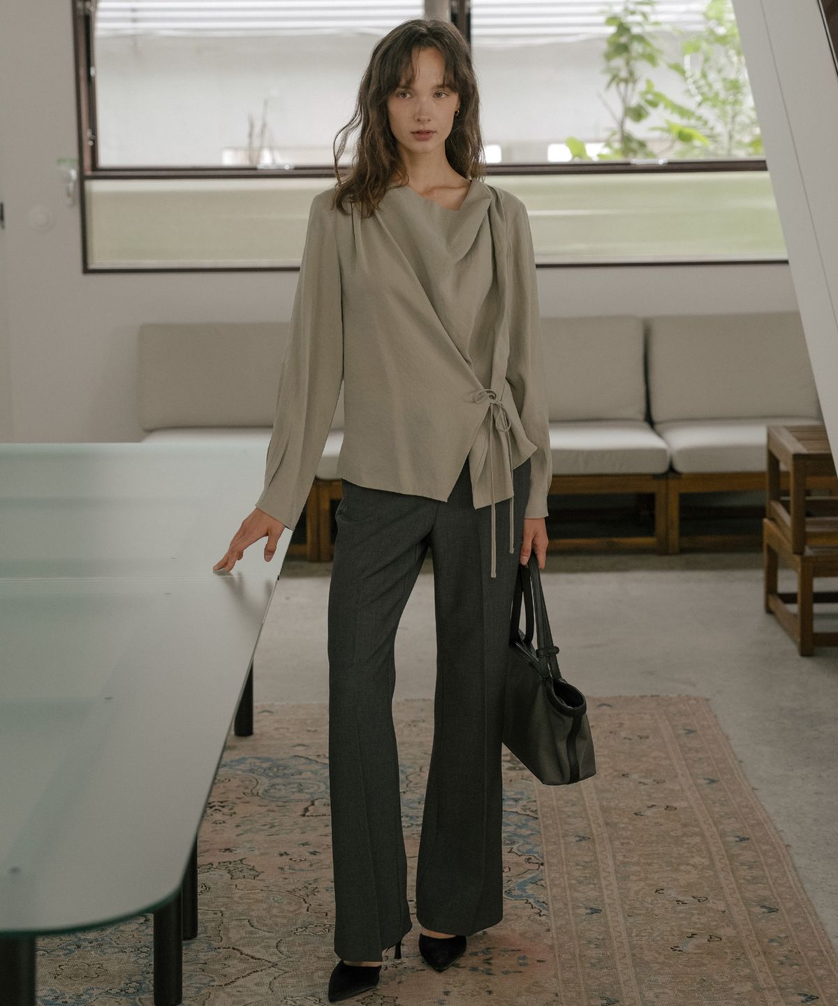 틸아이다이(TILL I DIE) Modal cowl wrap blouse [TIFA06BL02]_Khaki
