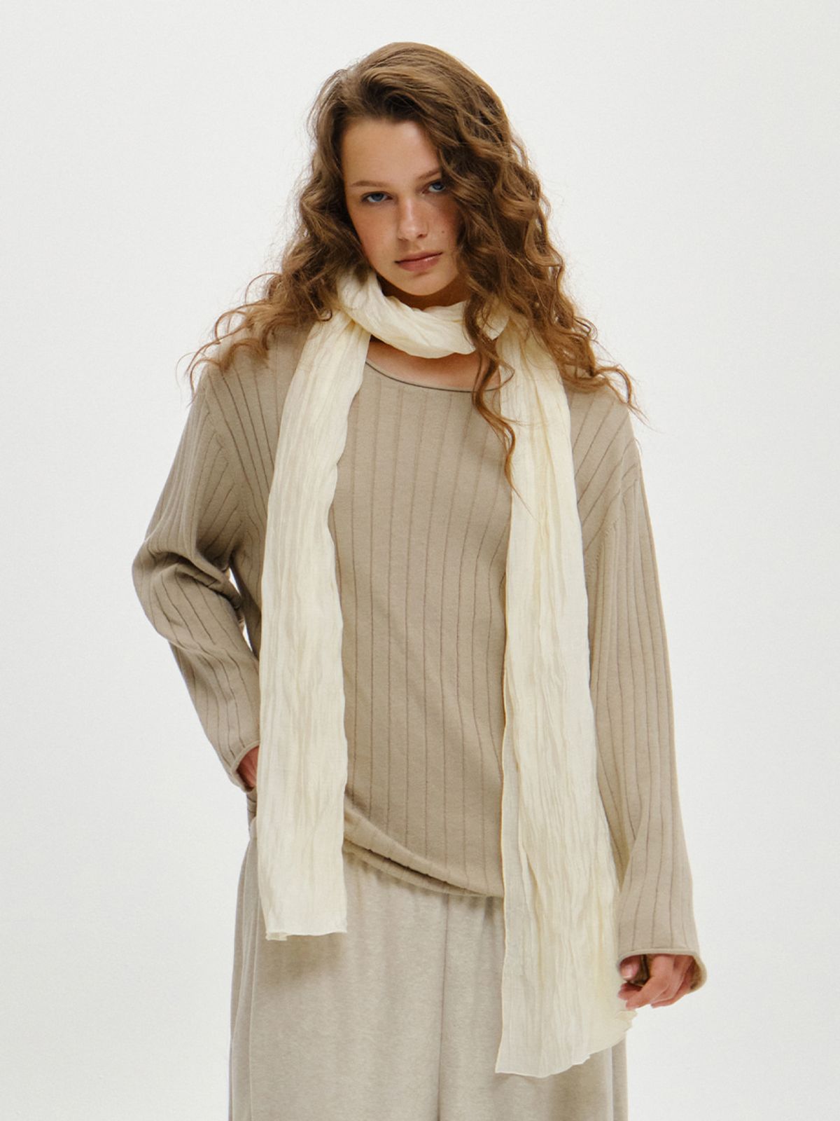 플리즈프로젝트(PLZPROJECT) WRINKLE LONG SCARF, IVORY