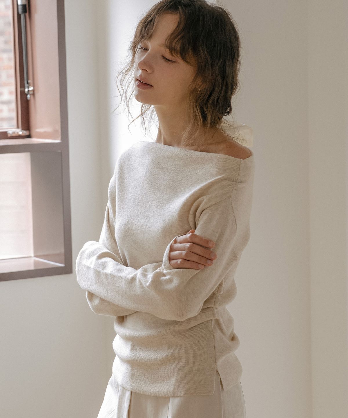 틸아이다이(TILL I DIE) Cowl draped knit top [TIFA06SW08]_Oatmeal