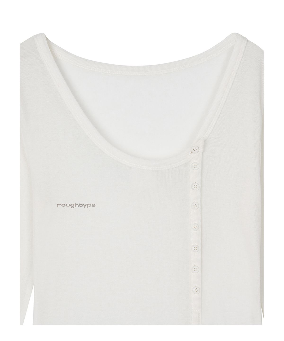 로타입(ROUGHTYPE) Unbalanced Henley Neck Sheer Long Sleeve - Ivory