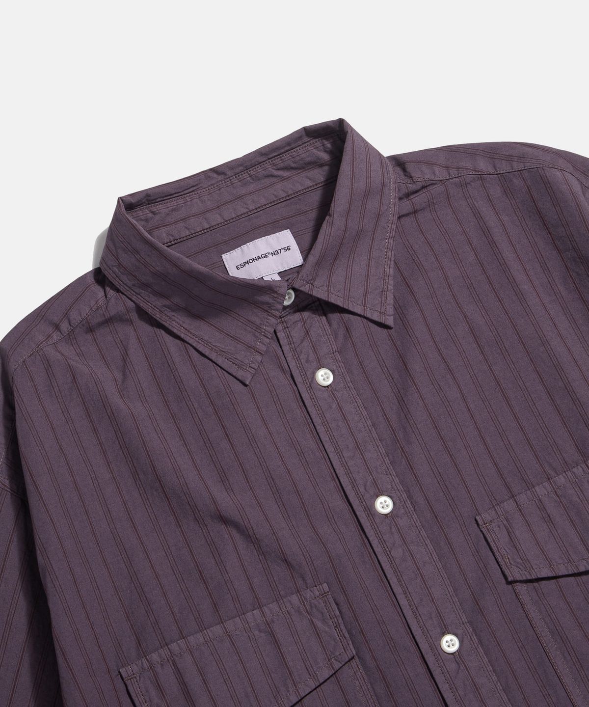 에스피오나지(ESPIONAGE) Overdyed Stripe 2 Pocket Shirt Purple