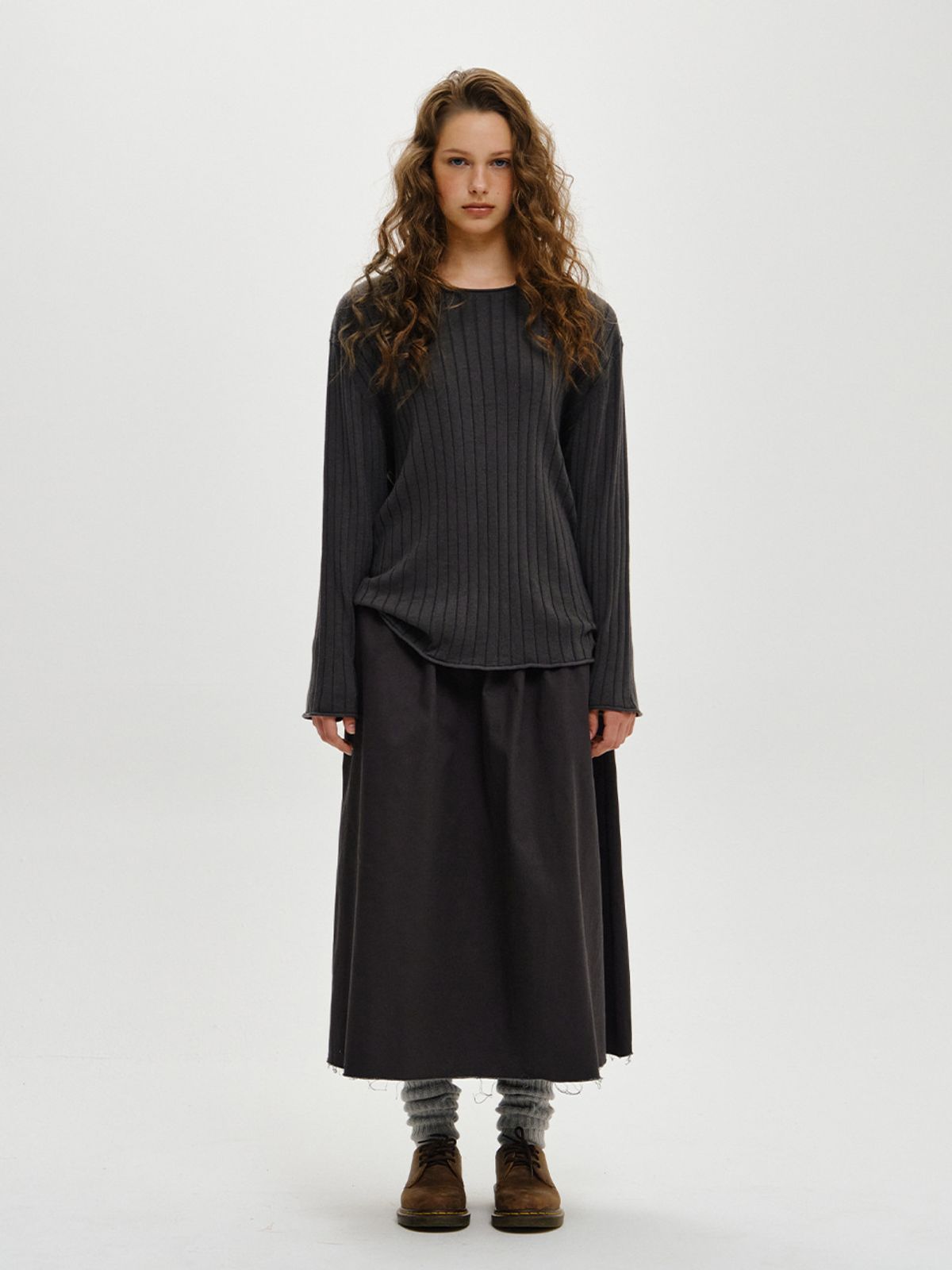 플리즈프로젝트(PLZPROJECT) RIBBED KNIT LONG SLEEVE, CHARCOAL