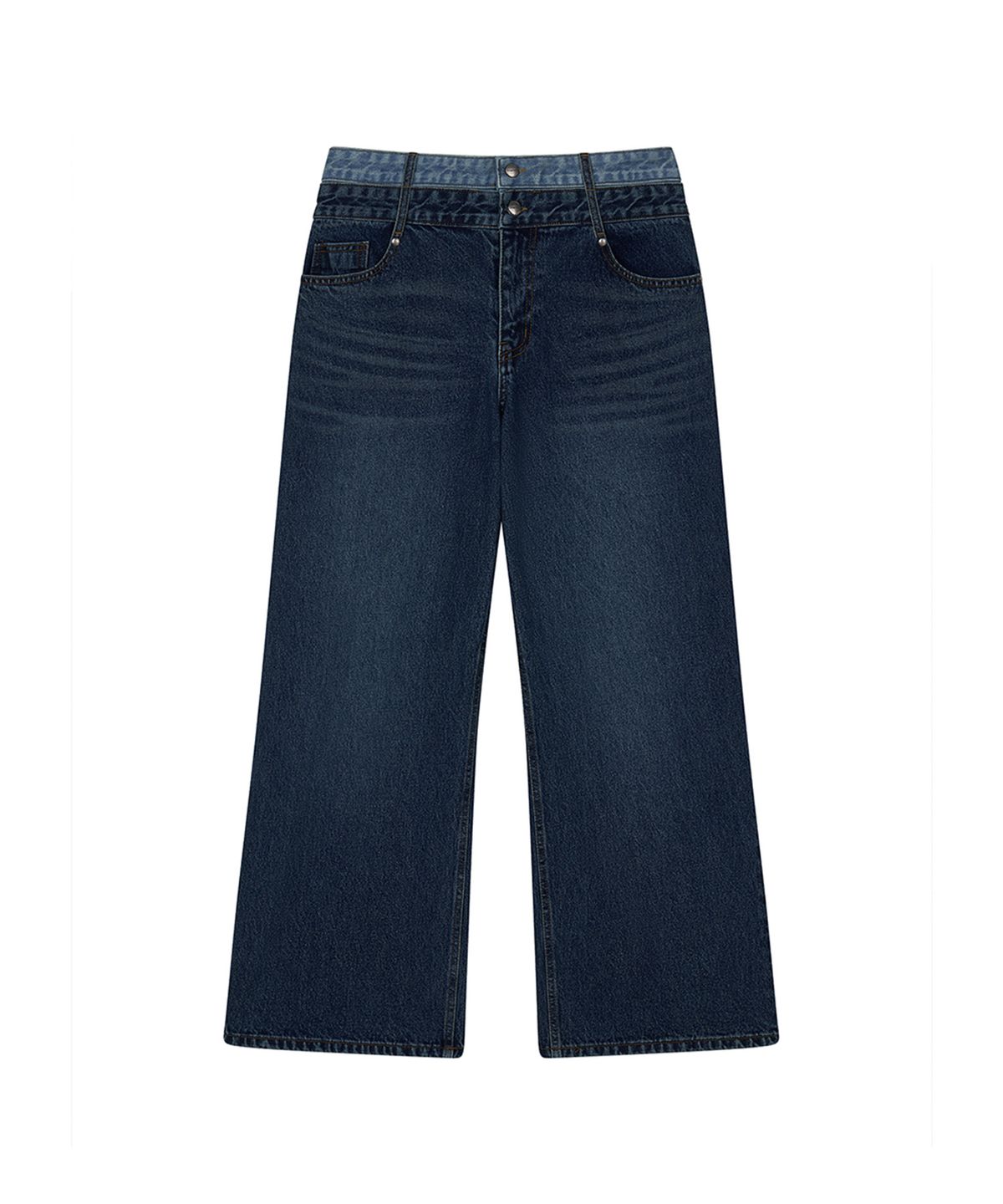 로타입(ROUGHTYPE) Double Waist Denim Pants - Mid blue