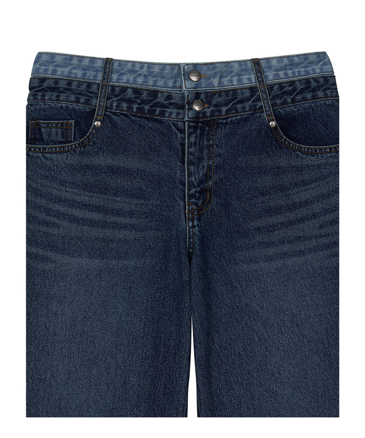 로타입(ROUGHTYPE) Double Waist Denim Pants - Mid blue