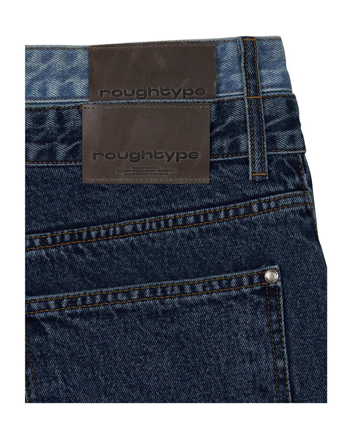 로타입(ROUGHTYPE) Double Waist Denim Pants - Mid blue