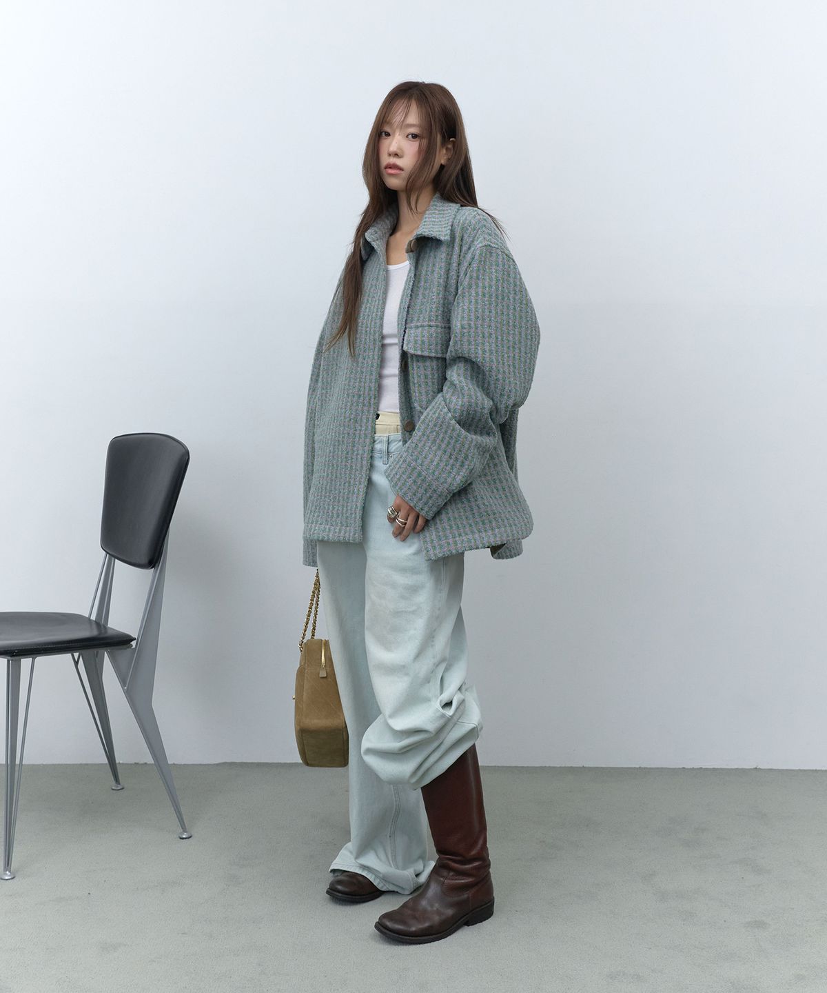 라피네아뜰리에(RAFFINE ATELIER) 코듀로이 배색 셔츠 자켓 민트