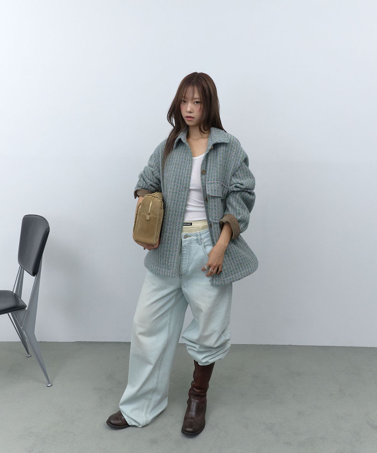 라피네아뜰리에(RAFFINE ATELIER) 코듀로이 배색 셔츠 자켓 민트