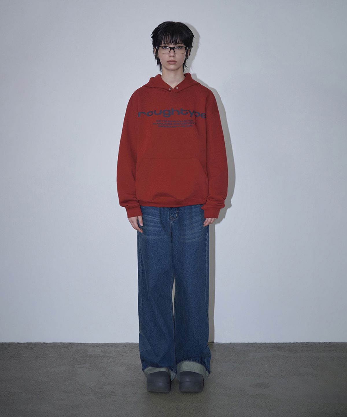 로타입(ROUGHTYPE) Roll-up Wide Denim Pants - Mid blue