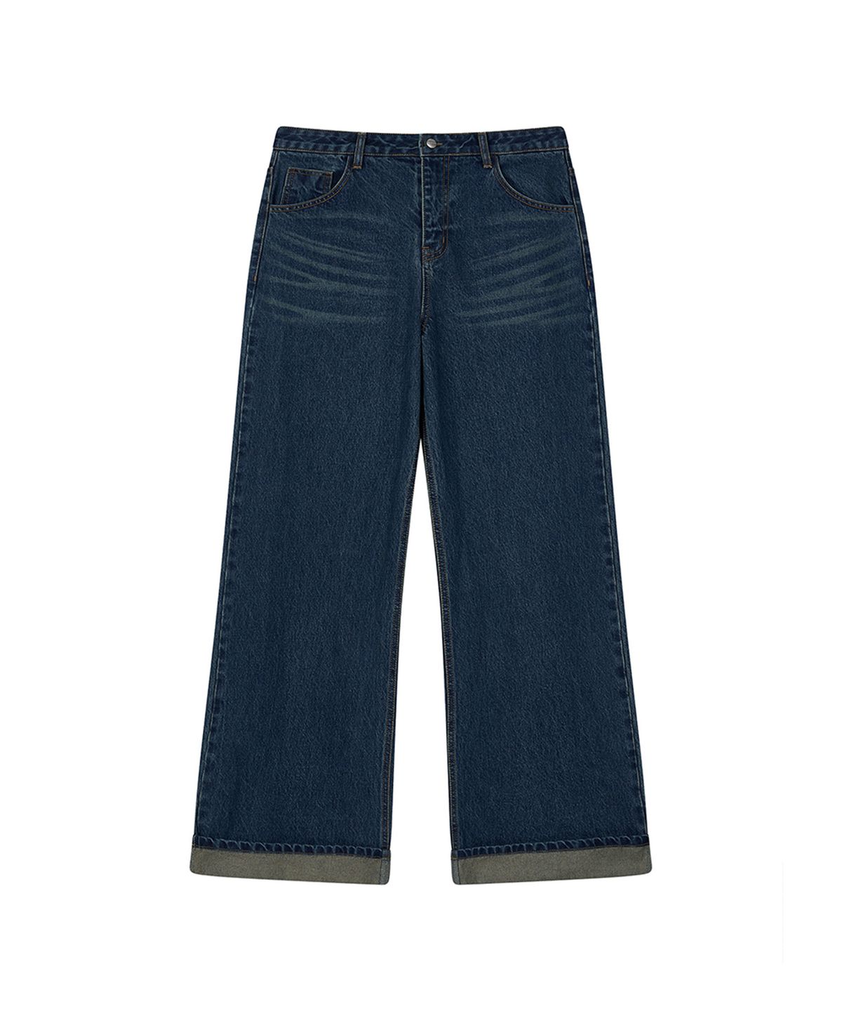 로타입(ROUGHTYPE) Roll-up Wide Denim Pants - Mid blue