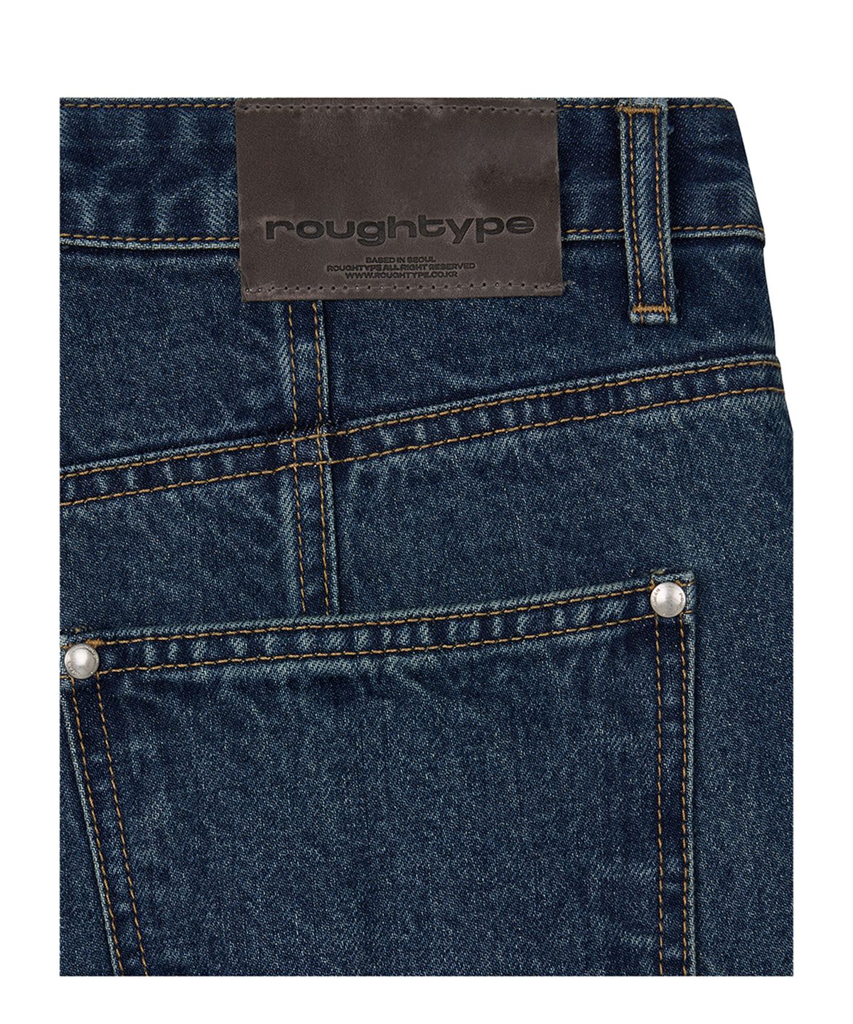 로타입(ROUGHTYPE) Roll-up Wide Denim Pants - Mid blue