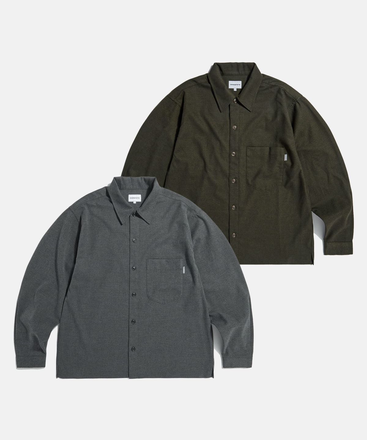 에스피오나지(ESPIONAGE) Cropped Big Pocket Shirt Dark Grey