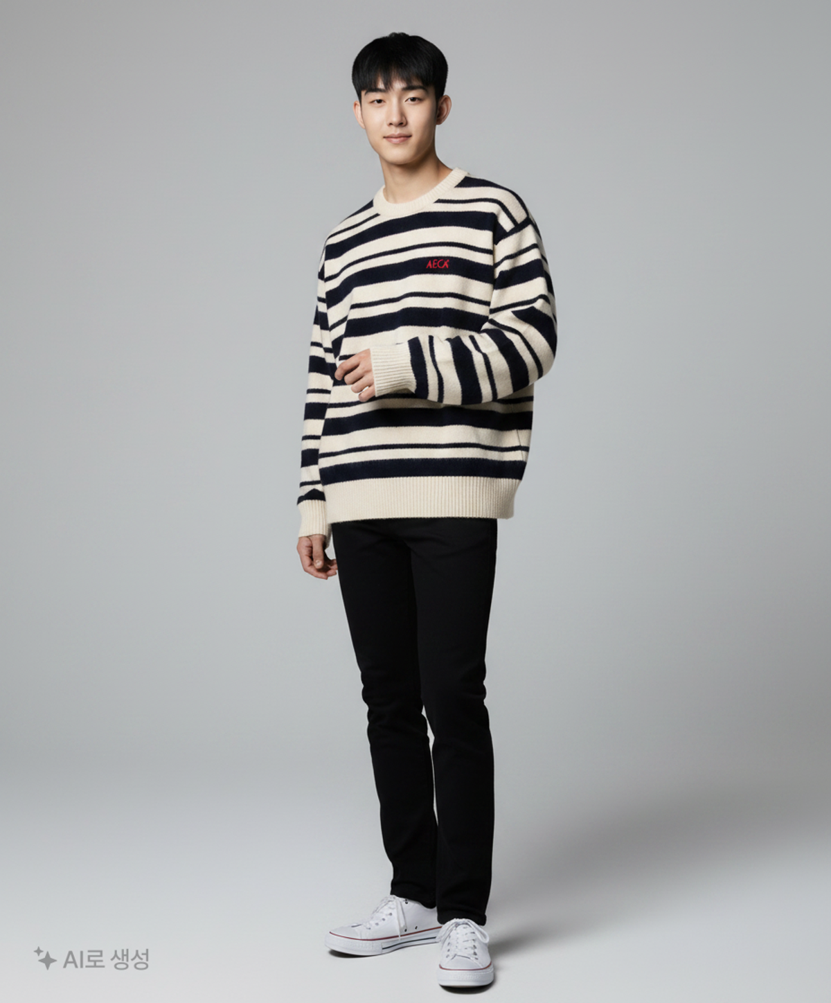 에이카화이트(AECA) MULTI STRIPE DOODLE KNIT-WHITE M