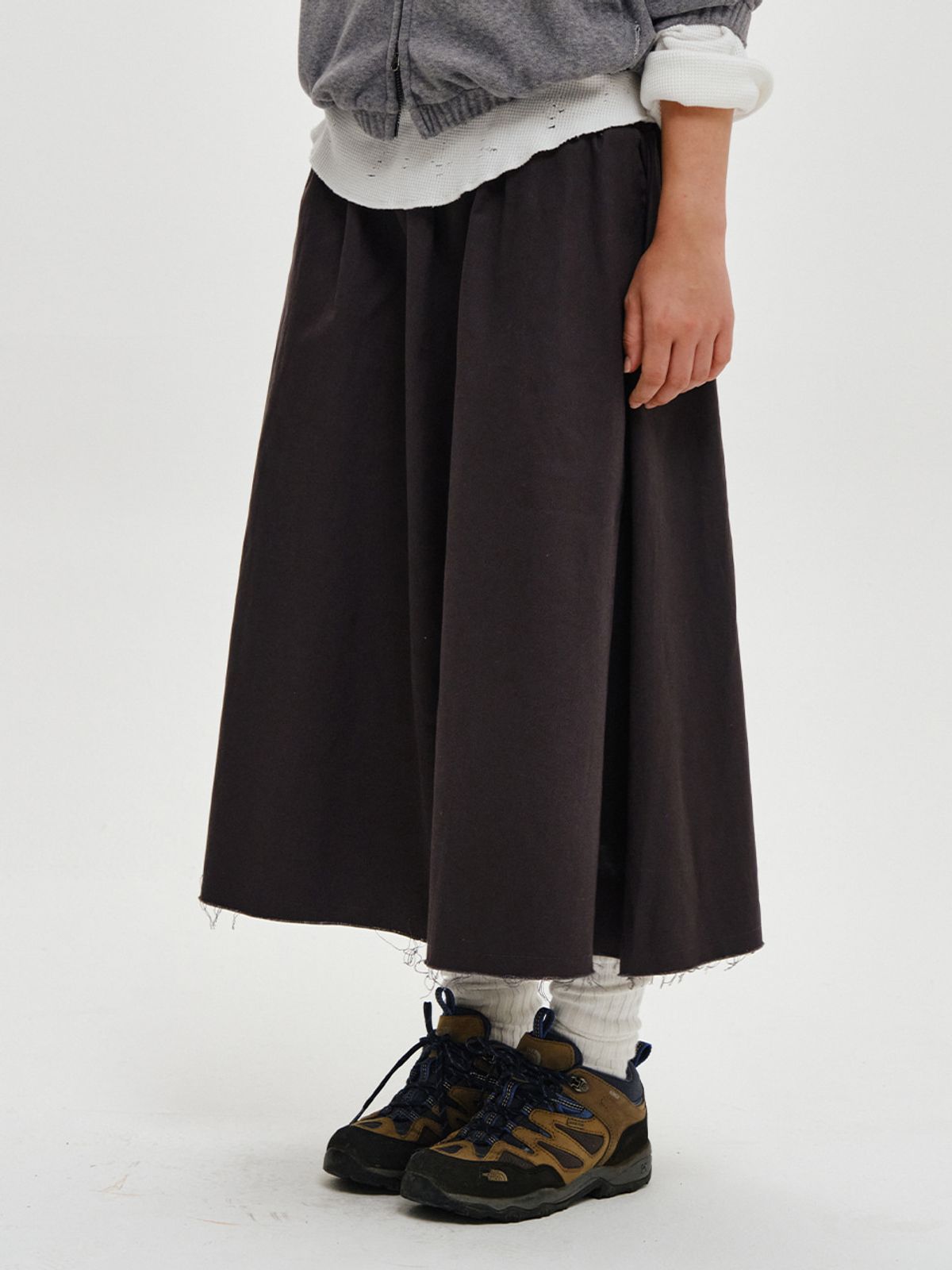 플리즈프로젝트(PLZPROJECT) WIDE FLARE SKIRT, CHARCOAL