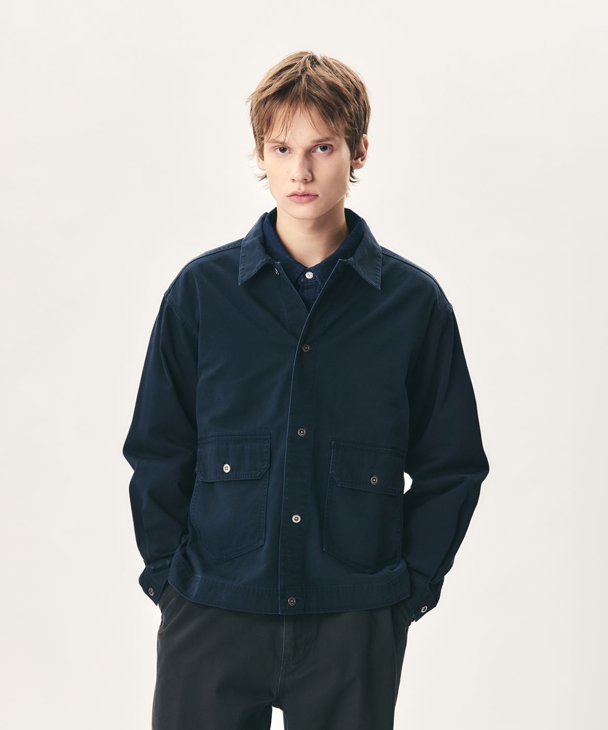 에스피오나지(ESPIONAGE) Cotton Trucker Shirt Jacket Navy