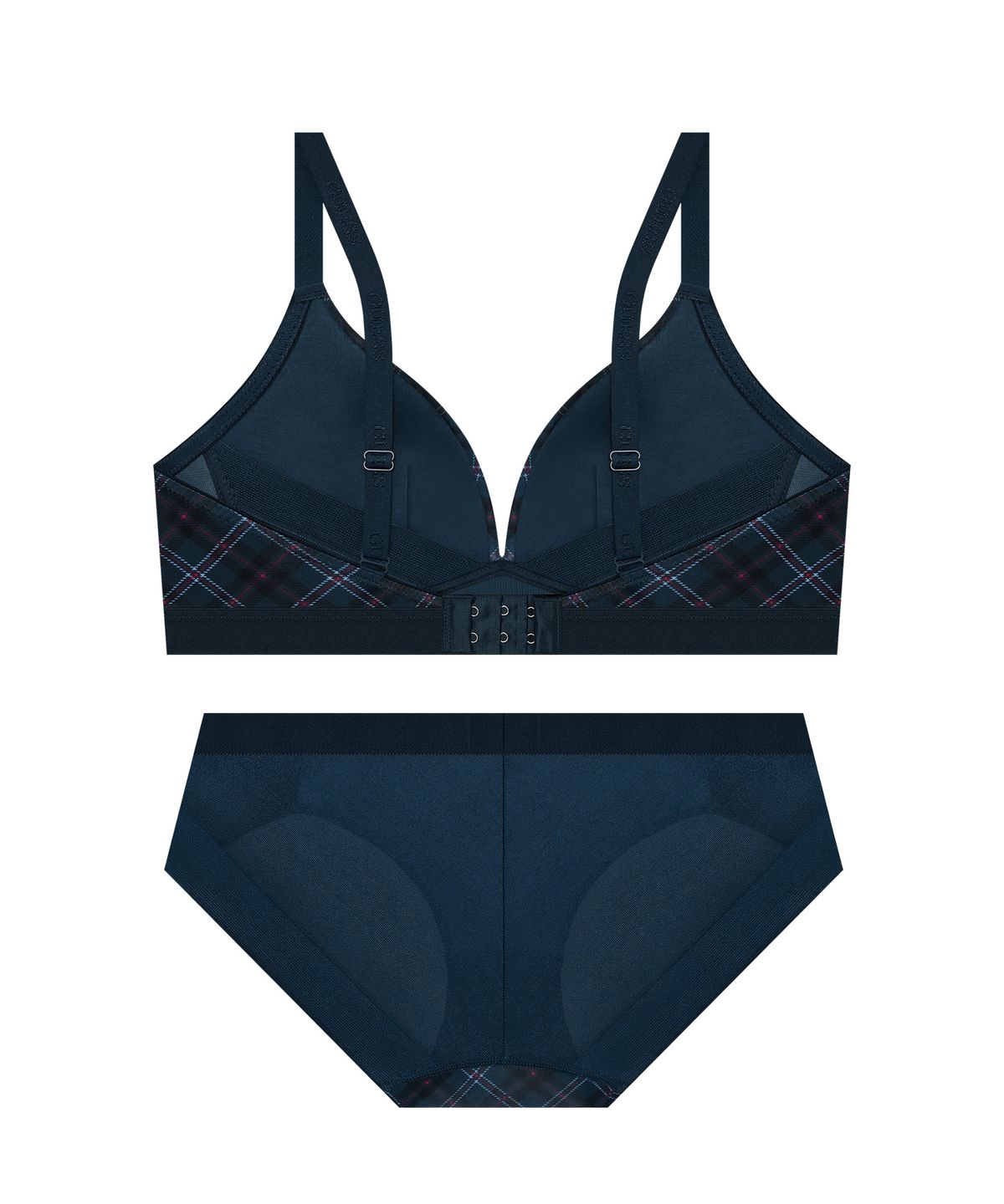 게스언더웨어(GUESS UNDERWEAR) 빈티지 타탄체크 노와이어 브라 팬티 세트