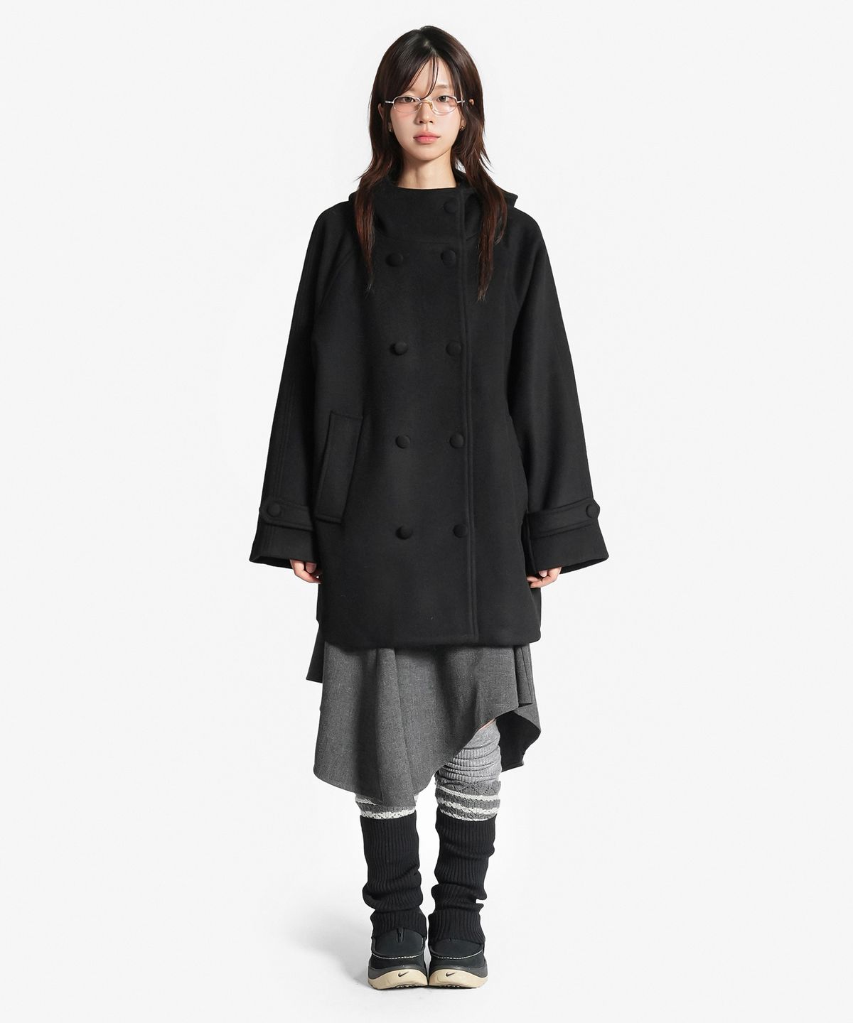 지도트(JIDOT) WOOL HIGH NECK DOUBLE COAT BLACK