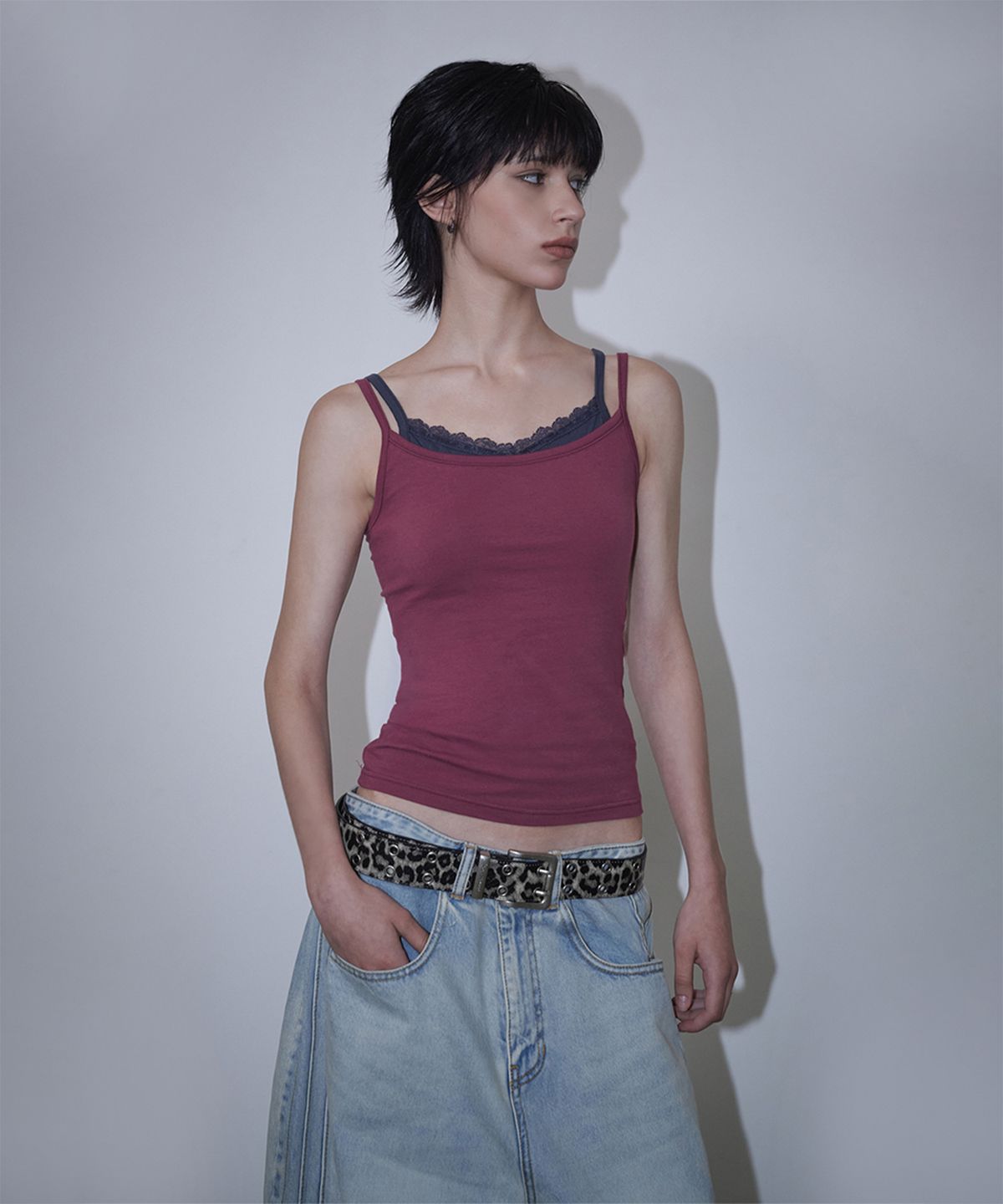 로타입(ROUGHTYPE) Double Layered Lace Sleeveless - Wine
