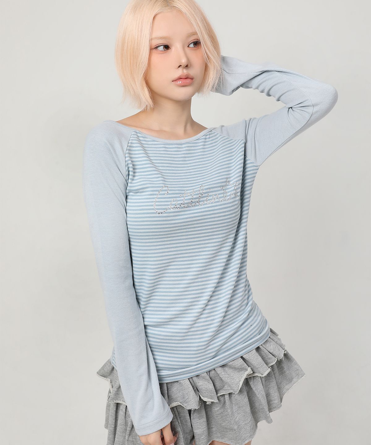 까트린(CATTLINE) 스트라이프 래글런 롱슬리브 민트