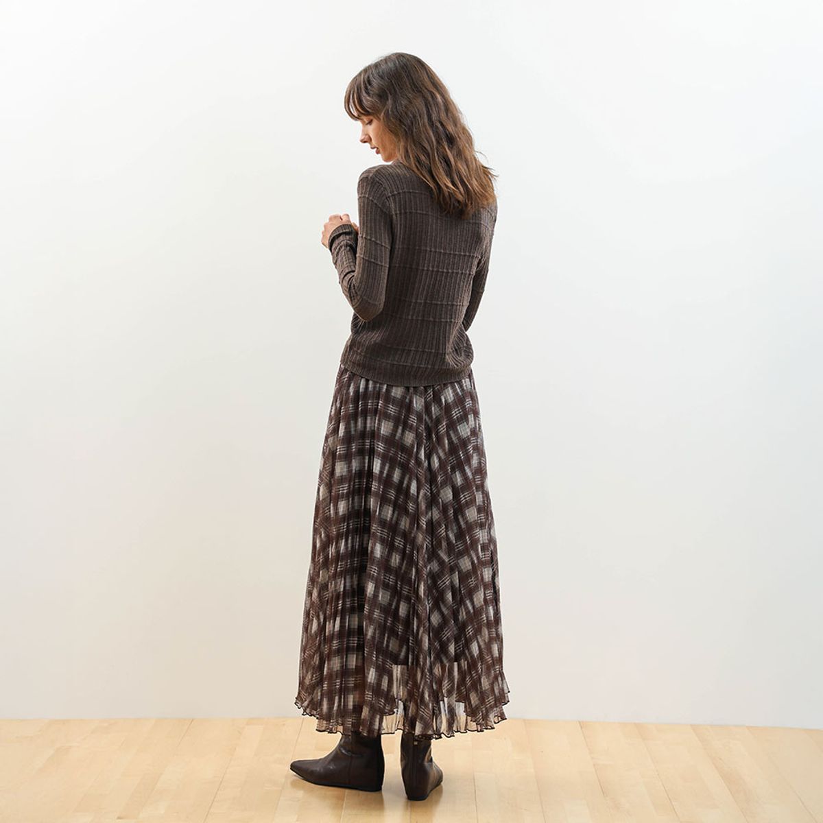 웬스데이딜라잇(WEDNESDAY DELIGHT) WD_Fluid plaid banding skirt