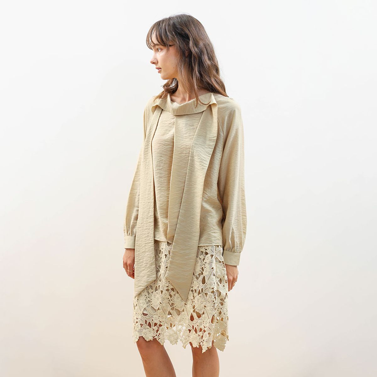 웬스데이딜라잇(WEDNESDAY DELIGHT) WD_High neck pleated blouse
