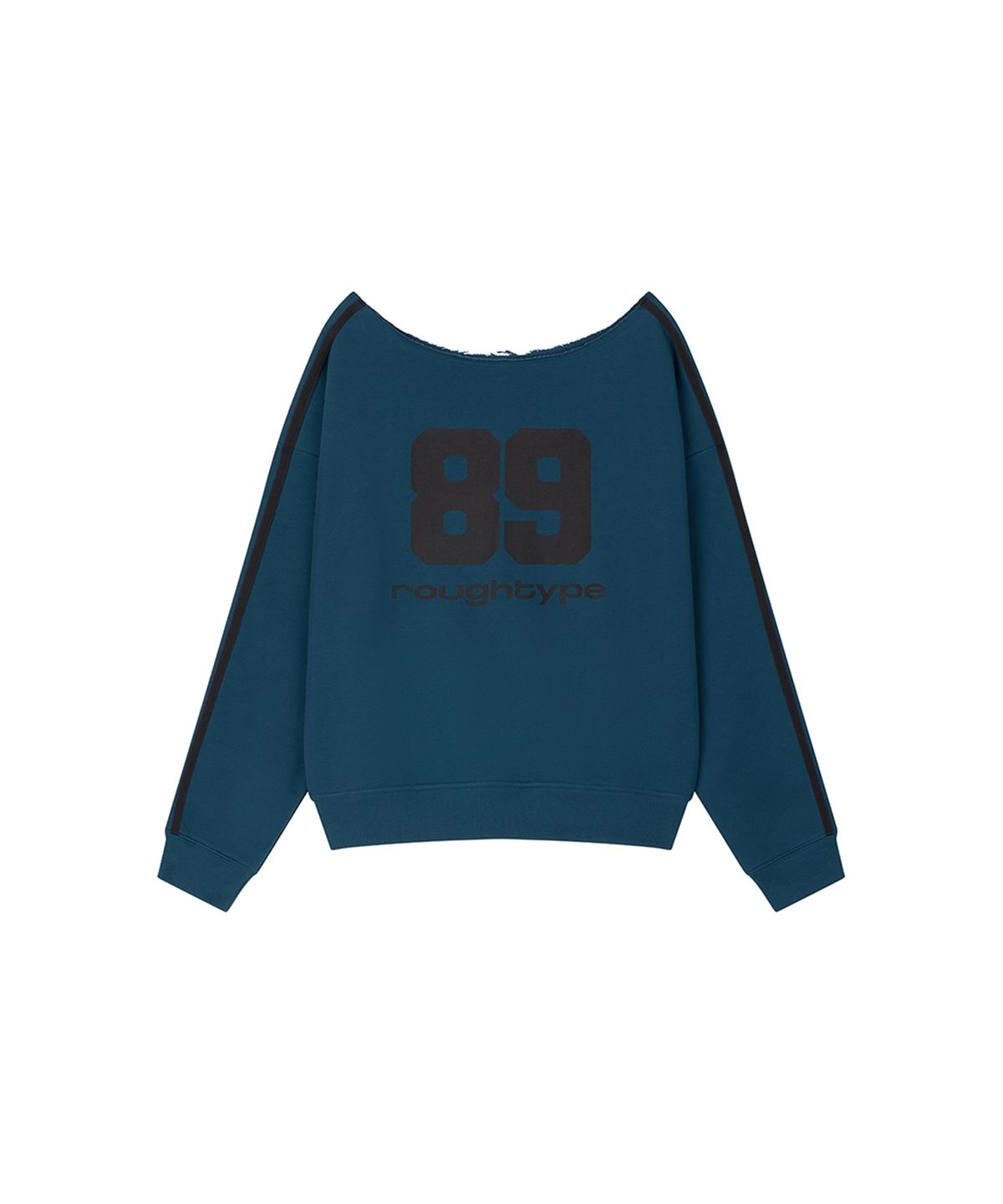 로타입(ROUGHTYPE) Trackline Off-Shoulder Sweatshirt - Blue green