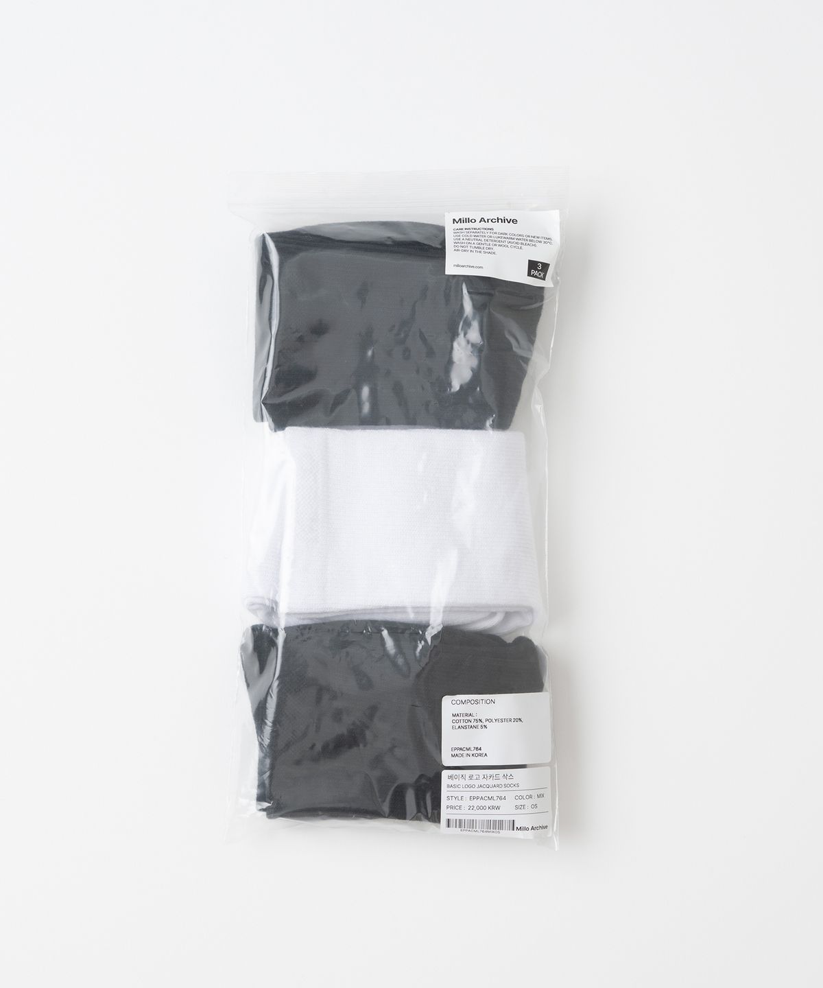 밀로 아카이브(MILLO ARCHIVE) [3PACK] 베이직 로고 자카드 삭스 [믹스]